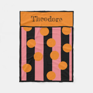 Customized Pink and Black Striped Fleece Blanket