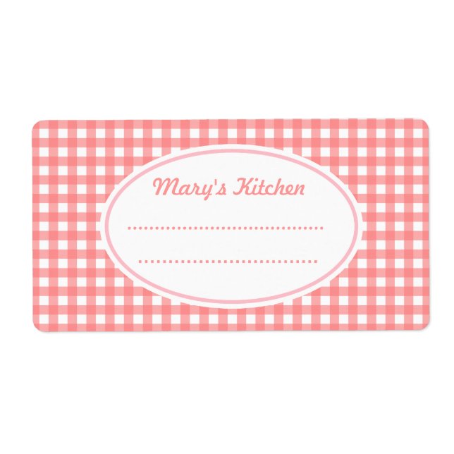 Customized Pink Gingham Kitchen Labels (Front)