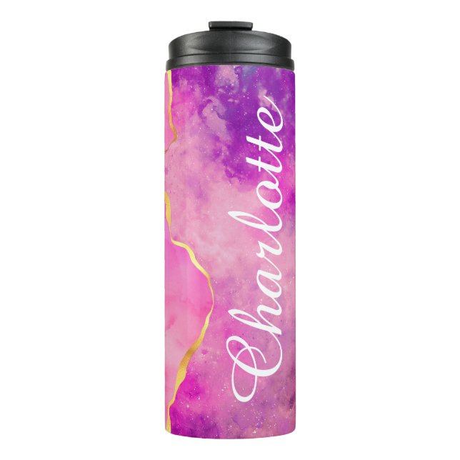 Customized Pink Glittery Clouds of Colour Tumbler (Front)