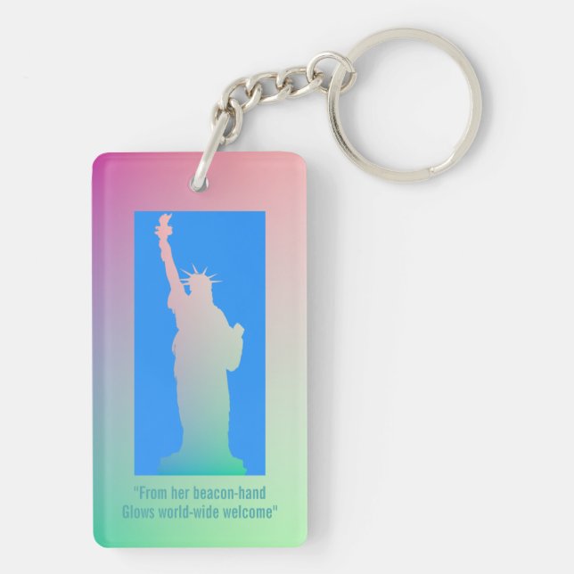 Customized Pink Green Rainbow Statue of Liberty Keychain (Back)