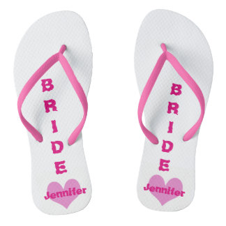 Customized Pink Heart Bride Flip Flops