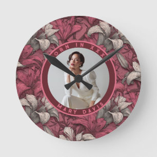Customized Pink Lilies Charm Summer Party Round Clock