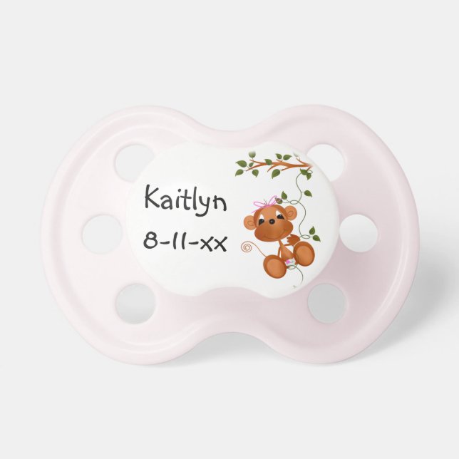 Customized PInk Monkey on Branch Baby Pacifier (Front)