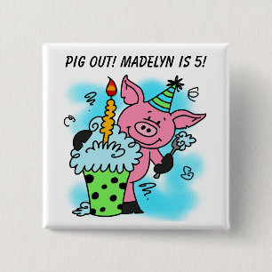 Customized Pink Pig Birthday Button