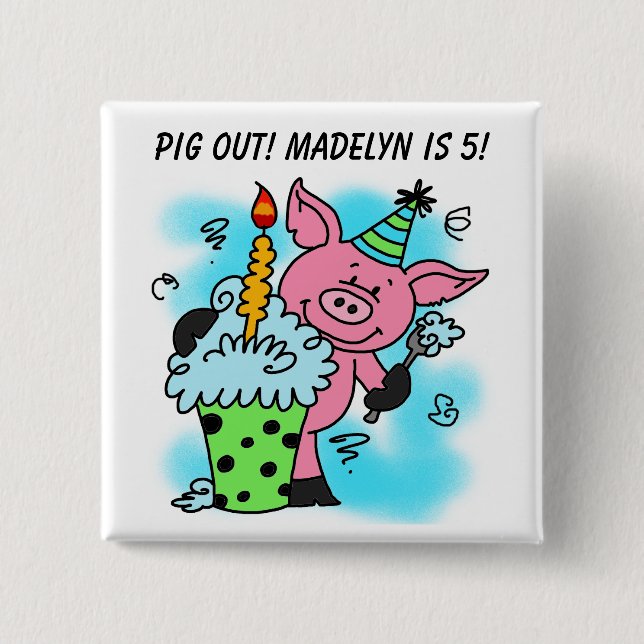 Customized Pink Pig Birthday Button (Front)