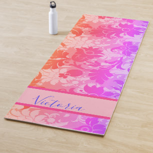 Customized Pink Purple Rainbow Damask Name Yoga Mat