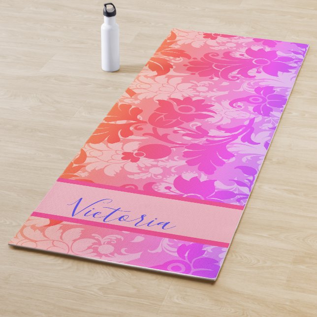 Customized Pink Purple Rainbow Damask Name Yoga Mat (In Situ)