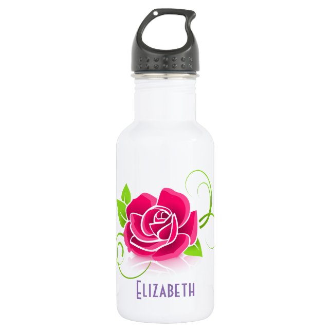 Customized Pink Rose Illustration 532 Ml Water Bottle (Front)