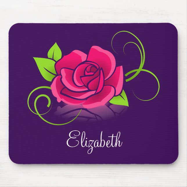 Customized Pink Rose Illustration Mouse Pad (Front)