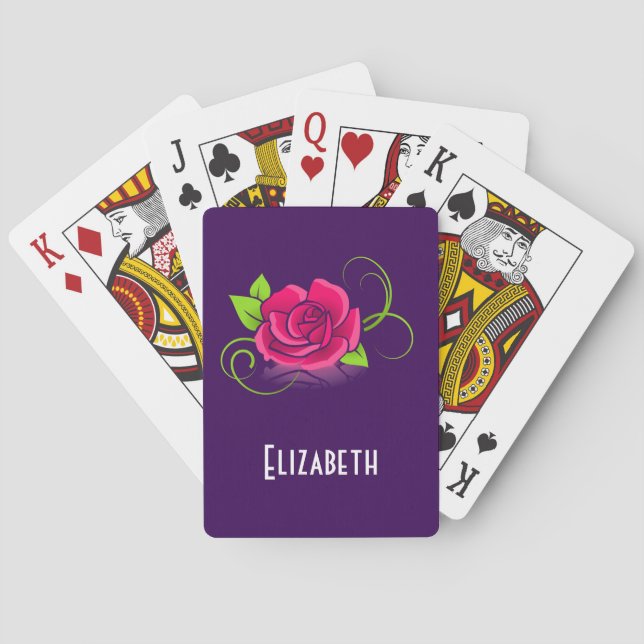 Customized Pink Rose Illustration Playing Cards (Back)