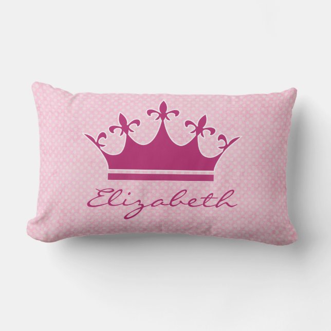 Customized Pink Tiara on Polka Dots Lumbar Pillow (Front)