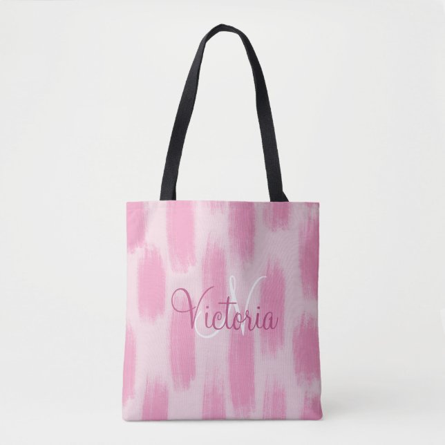 Customized Pink Watercolor Abstract Modern Trendy Tote Bag (Front)