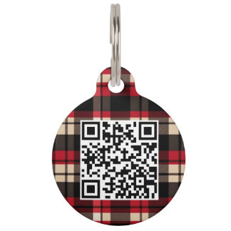 Customized  Plaid QR Code Pet Tag