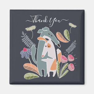 Customized Podenco and Galgo Dog Hugs Navy Blue Magnet