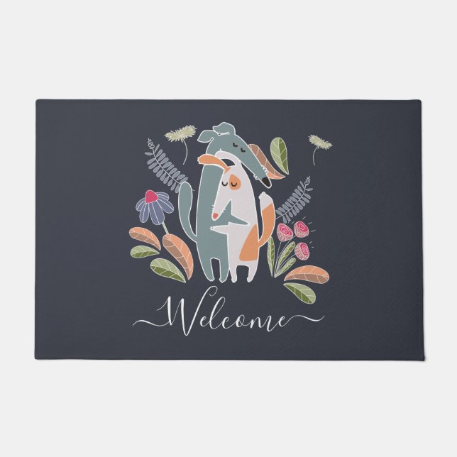 Customized Podenco and Galgo Dog Together Navy Doormat (Front)