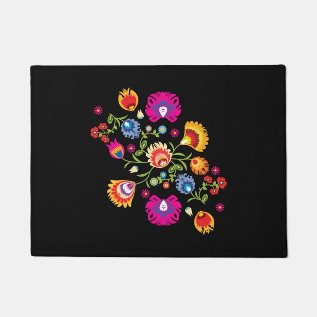 Customized Polish folklore with pink flowers Doormat (Front)