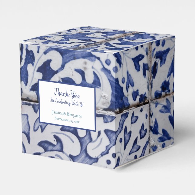 Customized Portuguese Tiles Azulejo Floral Favor Box (Front Side)