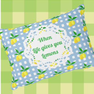Customized Preppy Yellow Lemons Blue White Check Accent Pillow