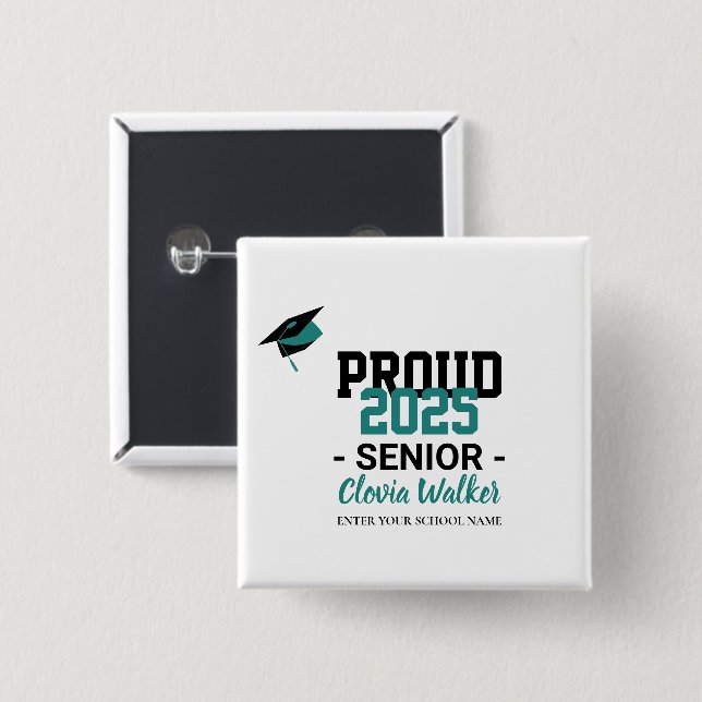 Customized proud school senior graduate 2 inch square button (Front & Back)
