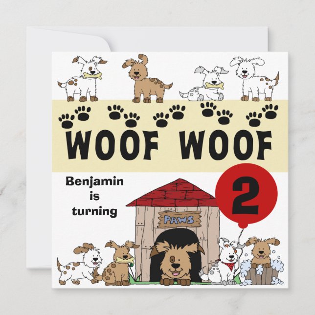 Customized Puppy Dog Birthday Invitations (Front)