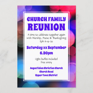 Customized Purple Bokeh CHURCH FAMILY REUNION Invitation