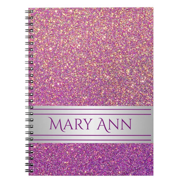 Customized Purple Confetti Glitter Faux Sparkling Notebook (Front)