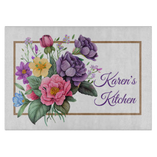 Customized Purple Rose Bouquet Cutting Board