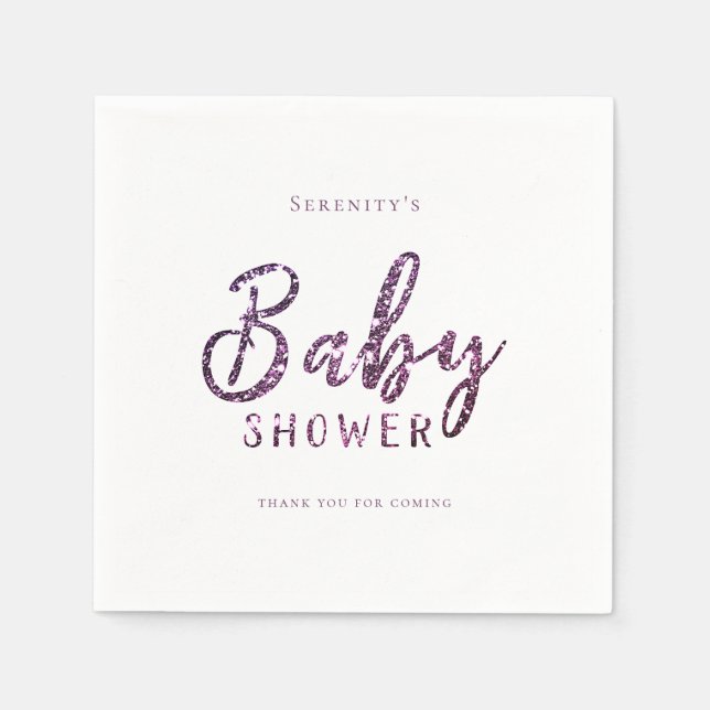 Customized purple sparkle glitter baby shower napkin (Front)