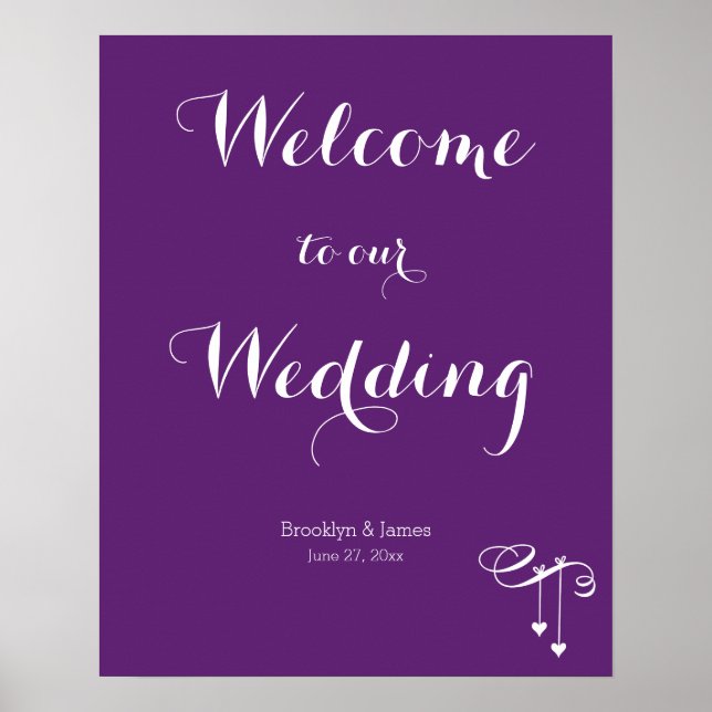 Customized Purple Wedding Reception Sign 16x20 (Front)