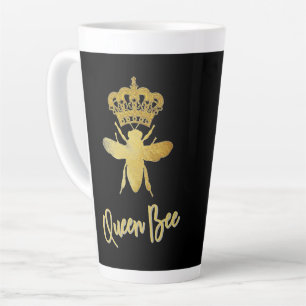 Customized ★ QUEEN BEE ★ Gold Crown + Black Latte Latte Mug