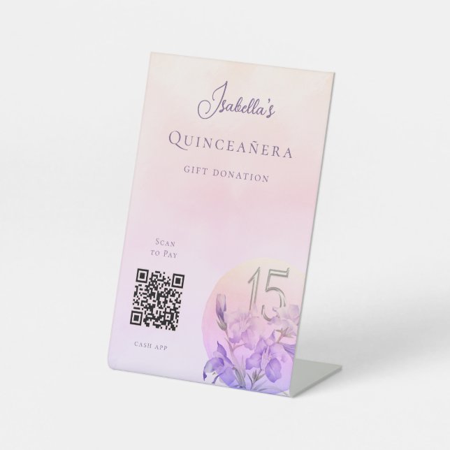 Customized Quinceanera  QR Code Cash App  Pedestal Sign (Front)