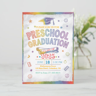 Customized Rainbow-Theme Preschool Graduation Invitation