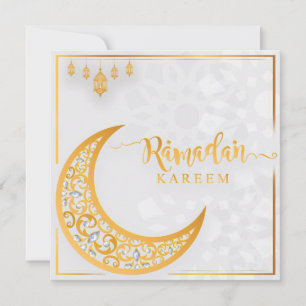 Customized Ramadan Kareem Mubarak White & Golden 1 Holiday Card
