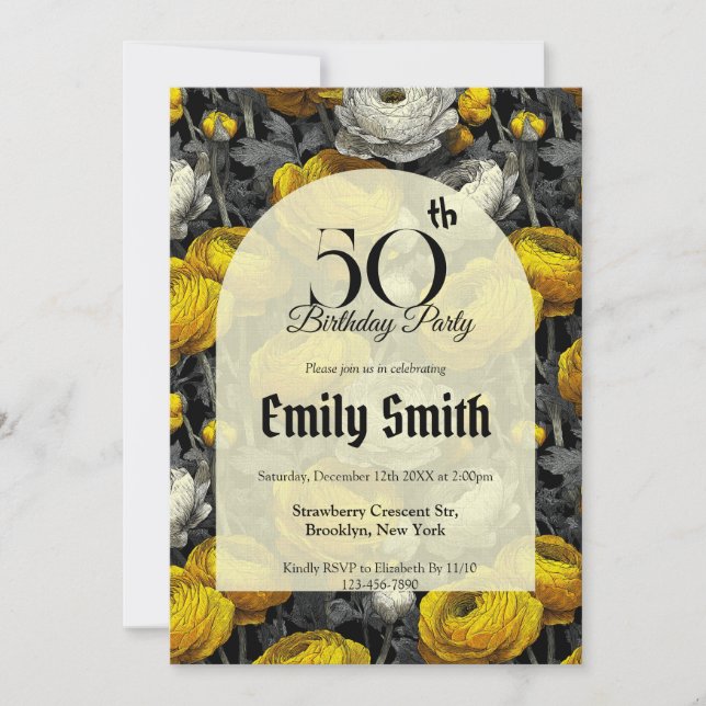 Customized Ranunculus Luxury First Birthday Gift Invitation (Front)