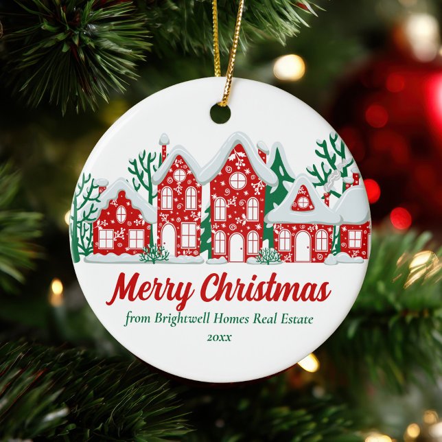 Customized Real Estate Company Merry Christmas Ceramic Ornament (Creator Uploaded)