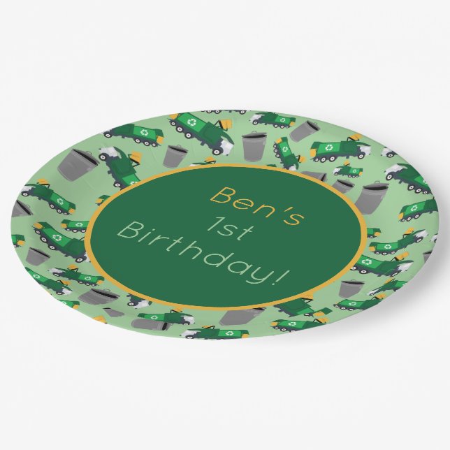 Customized Recycling Garbage Truck Pattern Paper Plate (Angled)