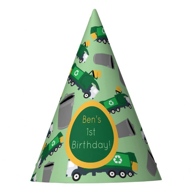 Customized Recycling Garbage Truck Pattern Party Hat (Front)