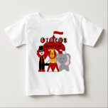 Customized Red and White Circus Birthday T-shirt<br><div class="desc">Add your child's name and age to our customizable Red and White Circus Birthday t-shirts and bodysuits before ordering. If he loves clowns,  lions,  elephants,  and the big top circus he'll love this cute and colourful circus theme tee that matches our Red and White Circus Birthday invitations!</div>