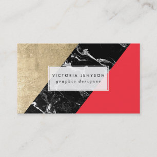 Customized red black marble gold foil colour block business card