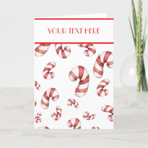 Customized Red Christmas Candy Canes Watercolor Holiday Card