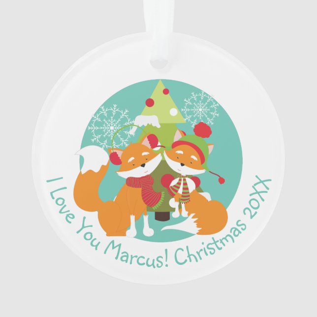 Customized Red Fox Christmas Acrylic Ornament (Back)