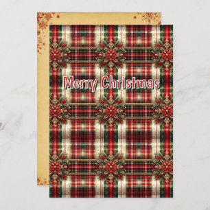 Customized Red Green Gold Festive Plaid  Holiday Card