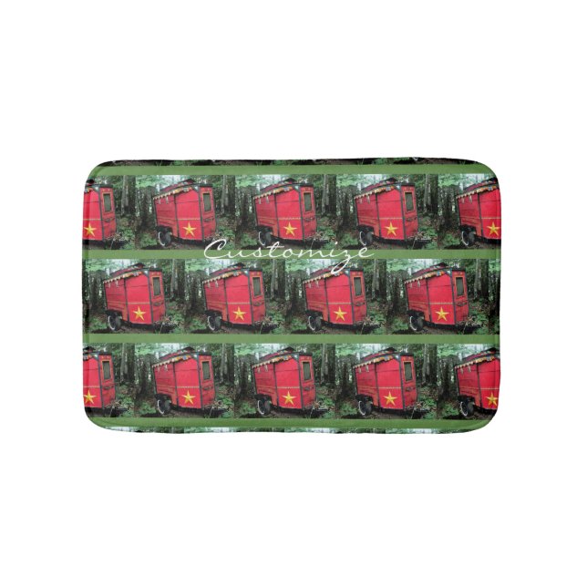 Customized Red Gypsy tiny caravan Bath Mat (Front)