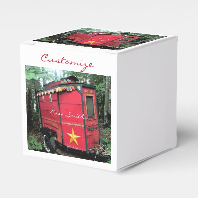 Customized Red Gypsy tiny caravan Favor Box (Front Side)
