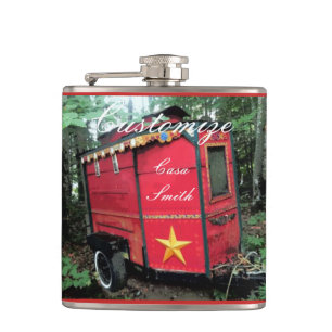 Customized Red Gypsy tiny caravan On caravan Hip Flask