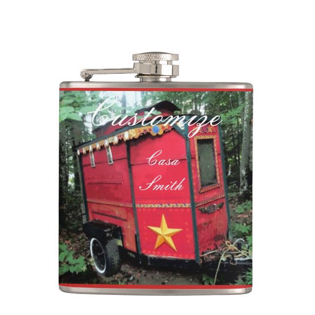 Customized Red Gypsy tiny caravan On caravan Hip Flask (Front)