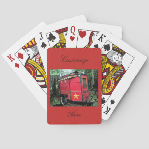 Customized Red Gypsy tiny caravan On caravan Playing Cards