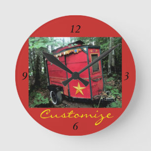 Customized Red Gypsy tiny caravan Round Clock