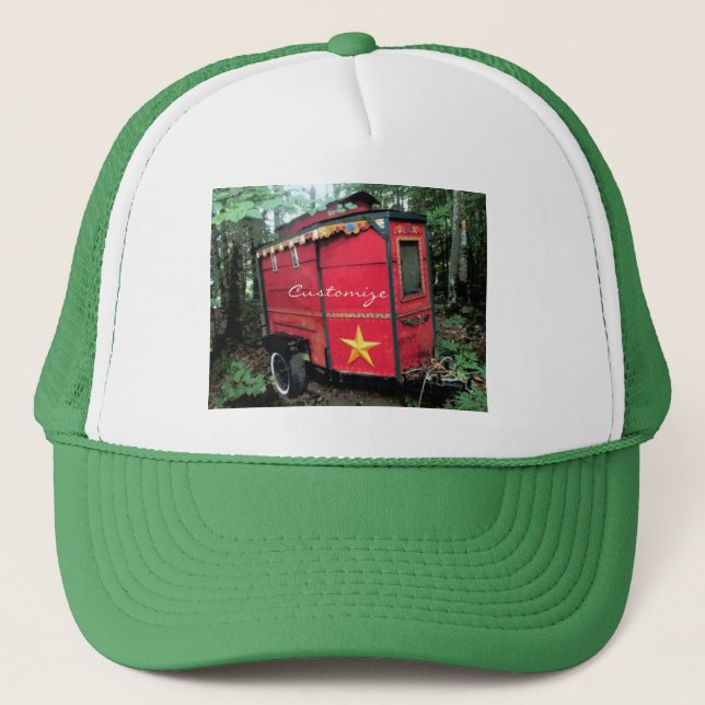 Customized Red Gypsy tiny caravan Trucker Hat (Front)