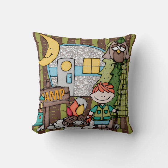 Customized Red Haired Boy Camping Pillow (Front)